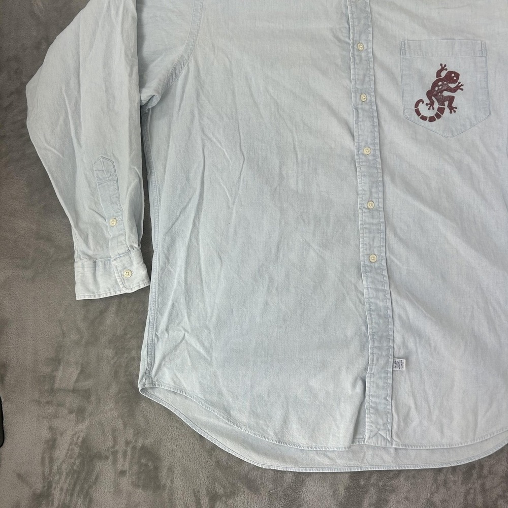 Polo Ralph Lauren Shirt Mens Large Blue Chambray Lizard Pocket Band Collar - Picture 9 of 16